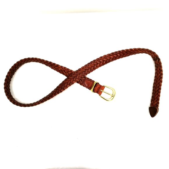 *SOLD* Unisex 36 Brown Leather Braided Belt Gold - Picture 8 of 11